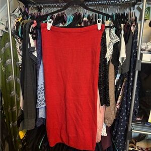 Red Strapless Ribbed Midi Dress